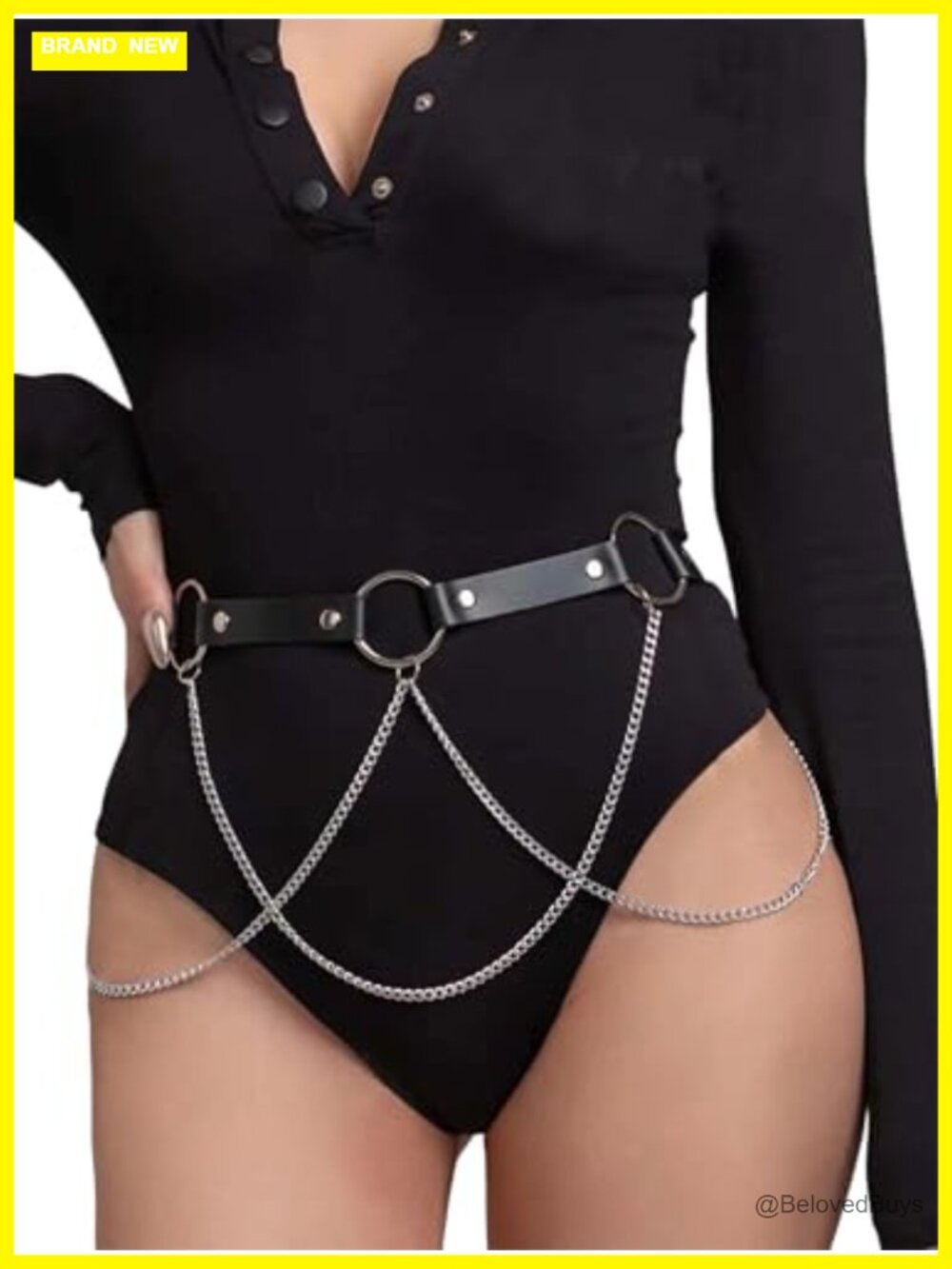 Women's Faux Leather Gothic Chain Waist Belt, Adjustable Punk Waist Belt with
